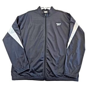 Reebok Track Jacket Mens 2XL Full Zip Vector‎ Knit Training Top Black